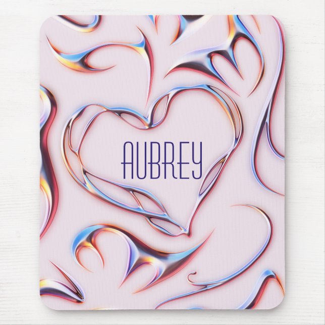 Futuristische Metallic Name Cyberpunk Herz Mousepad (Vorne)