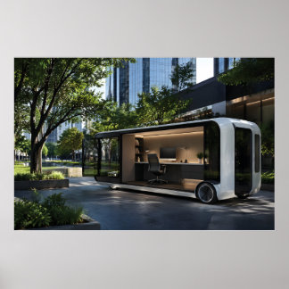 Futuristische mobile Büro-Pod in städtischer Natur Poster