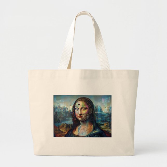 Futuristische Mona Lisa Jumbo-Tasche Jumbo Stoffbeutel (Vorne)