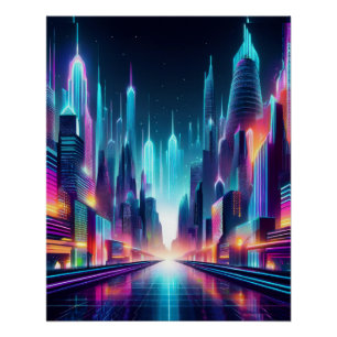 Futuristische Neon Cityscape - kühne Cyberpunk-Ges Poster