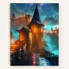 Futuristische Neon-glühende Cyberpunk-Festung Game Notizbuch