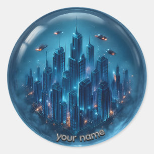 Futuristische Neon Mini City 3D Aufkleber