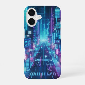 futuristische Neon-Stadtlandschaft iPhone 16 Hülle
