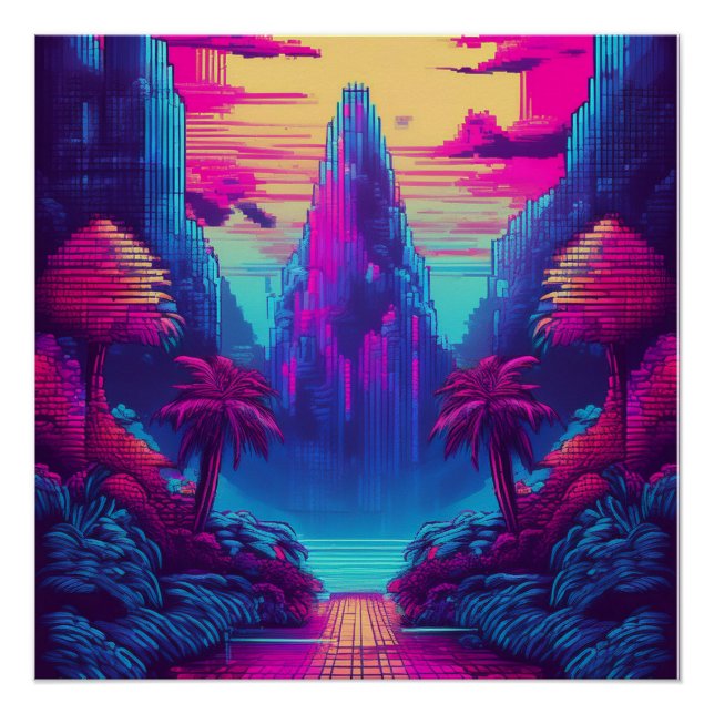 Futuristische Neon Tropical Scene - Sci-Fi Nature  Poster (Vorderseite)