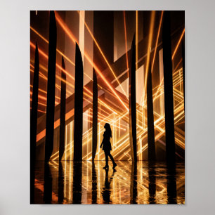 Futuristische Neonlicht-Tunnel-Silhouette Digital Poster