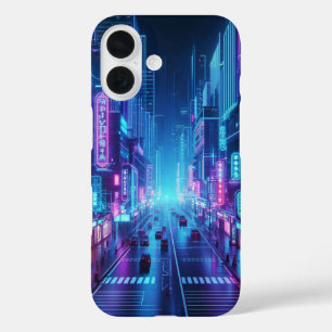 futuristische Neonstadt iPhone 16 Hülle