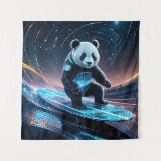 Futuristische Panda Surfstardust Waves Wandteppich