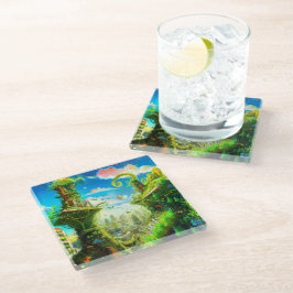 Futuristische Pflanze Stadt, künstlerische KI Glasuntersetzer