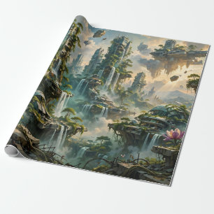 Futuristische postapokalyptische Stadt mit urbaner Geschenkpapier