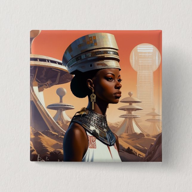 Futuristische Queen Afrofuturistische Science Fict Button (Vorderseite)