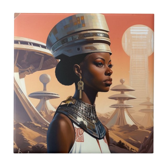 Futuristische Queen Afrofuturistische Science Fict Fliese (Vorderseite)