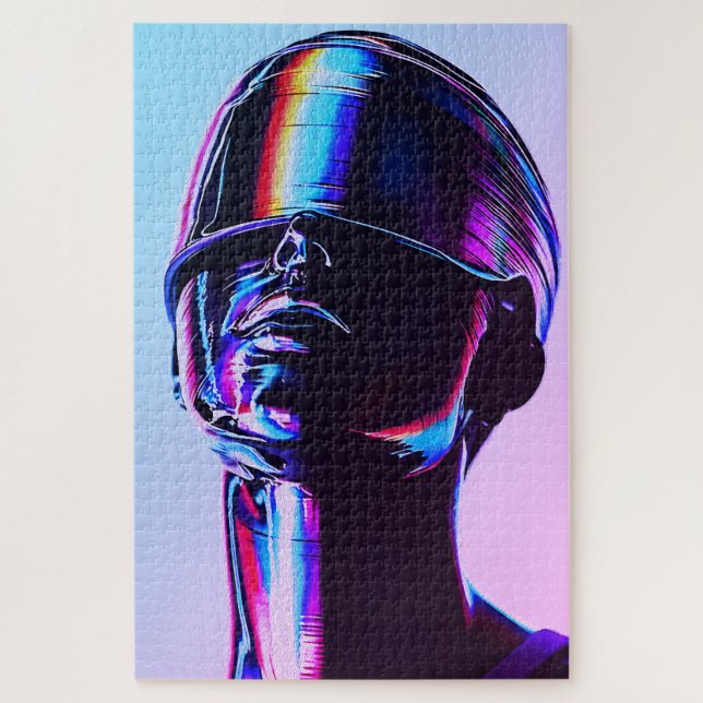 Futuristische Rainbow Chrome Portrait Wall Art Puzzle (Vertikal)