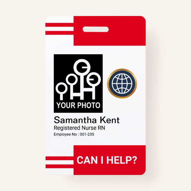 Futuristische Red Stripes Foto Template Mitarbeite Ausweis (Vorderseite)