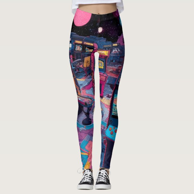Futuristische Retro-Arcade im Weltraum Leggings (Vorderseite)
