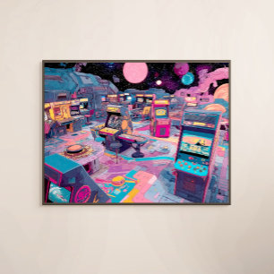 Futuristische Retro-Arcade im Weltraum Leinwanddruck