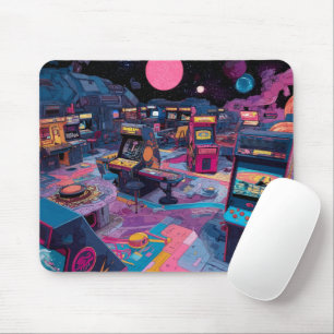 Futuristische Retro-Arcade im Weltraum Mousepad