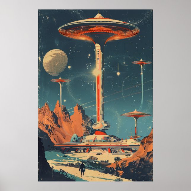 Futuristische Retroismus Space Age Illustration Po Poster (Vorne)