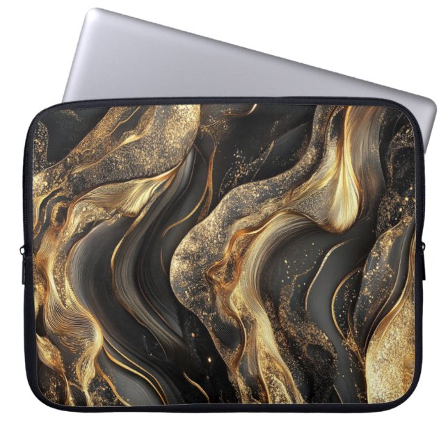 Futuristische schwarze kosmische Laptop-Tasche mit Laptopschutzhülle (Vorderseite)