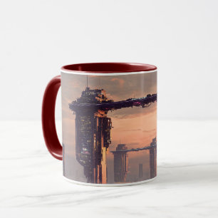 Futuristische schwebende Megastrukturen über der S Tasse
