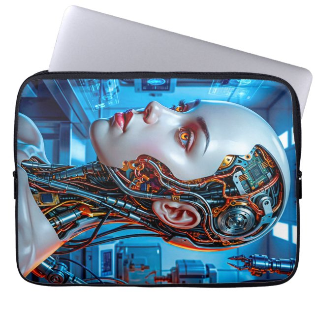 Futuristische Sci-Fi-Android-Kühle-Blau-Tech Laptopschutzhülle (Vorderseite)
