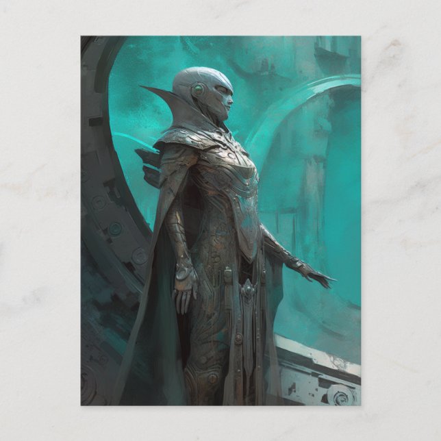 Futuristische Science Fiction Warriorin Kunst Postkarte (Vorderseite)