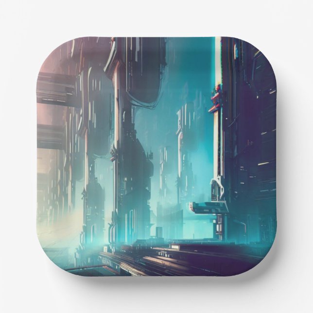 Futuristische Stadt 1 Pappteller (Vorderseite)