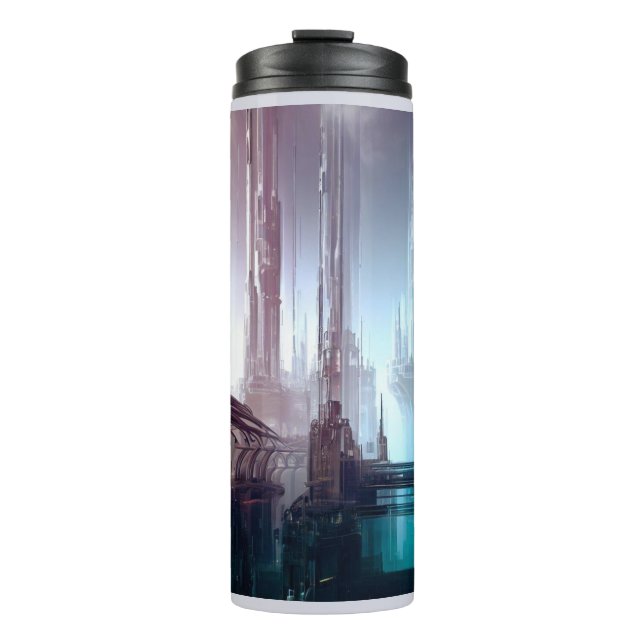 Futuristische Stadt 2 Thermosbecher (Vorderseite)