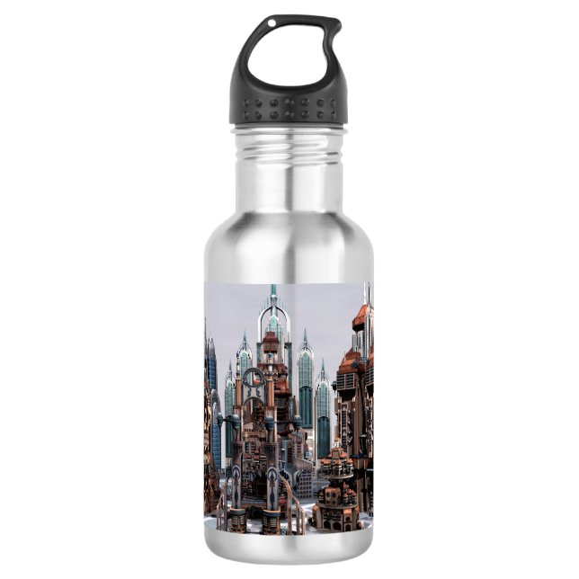 Futuristische Stadt Edelstahlflasche (Vorderseite)