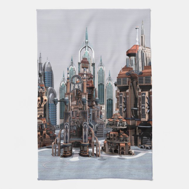 Futuristische Stadt Geschirrtuch (Vertikal)