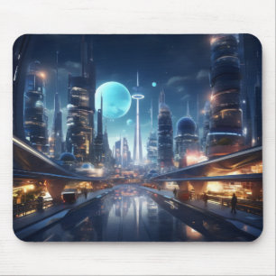Futuristische Stadt in der Nacht Mousepad