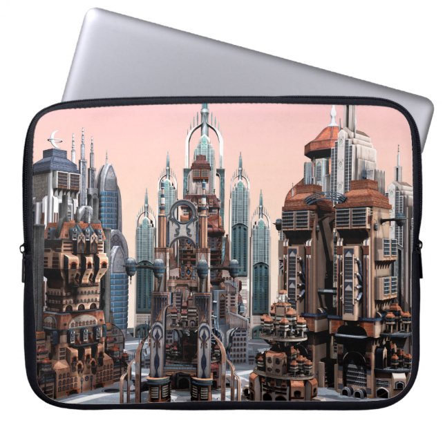 Futuristische Stadt Laptopschutzhülle (Vorderseite)