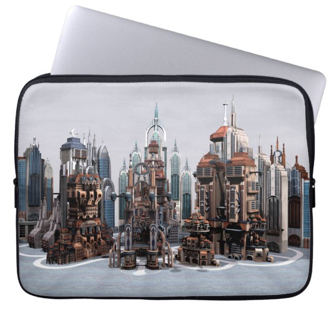 Futuristische Stadt Laptopschutzhülle (Vorderseite)