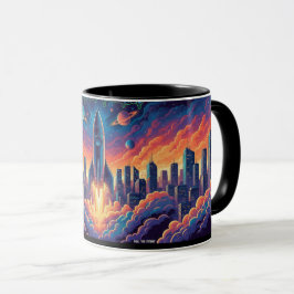 Futuristische Stadt-Raketenstart-Sci-Fi-Farbige Ko Tasse