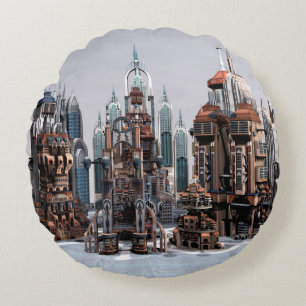 Futuristische Stadt Rundes Kissen