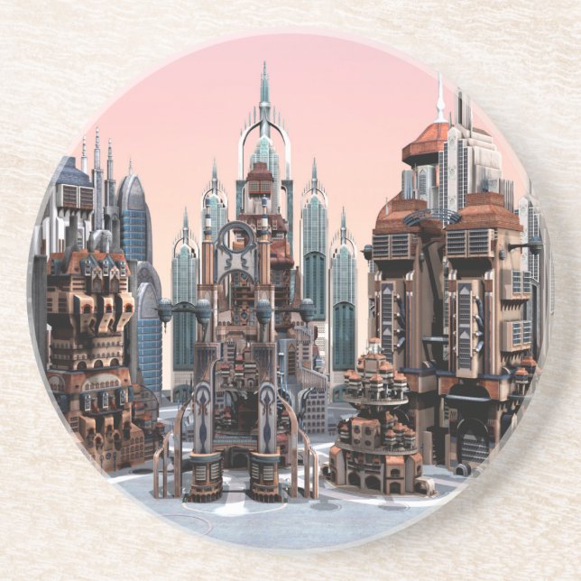 Futuristische Stadt Sandstein Untersetzer (Vorne)