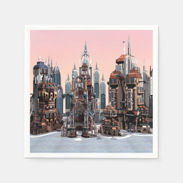 Futuristische Stadt Serviette (Vorderseite)