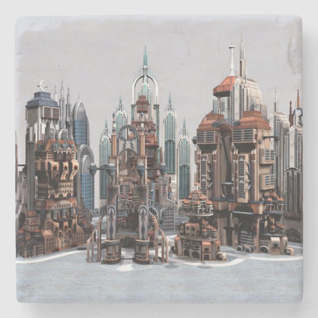 Futuristische Stadt Steinuntersetzer (Vorderseite)
