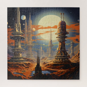 Futuristische Stadt Vintage-Sci-Fi Puzzle