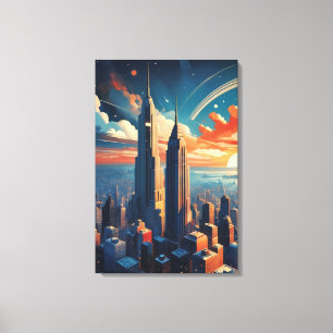 Futuristische Stadtansicht bei Sonnenaufgang als L Leinwanddruck
