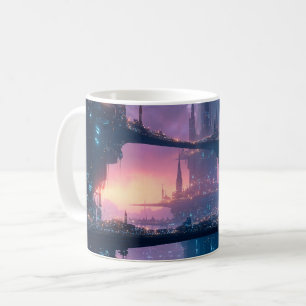 Futuristische Stadtlandschaft bei Dämmerung Kaffeetasse