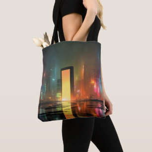 Futuristische Stadtlandschaft mit Neonreflexionen