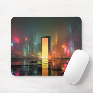 Futuristische Stadtlandschaft mit Neonreflexionen Mousepad