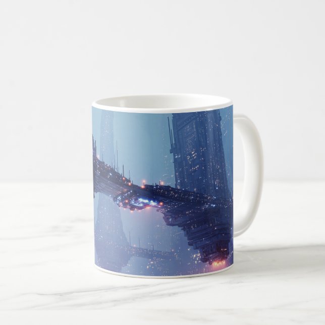 Futuristische Stadtlandschaft mit schwebenden Stru Kaffeetasse (VorderseiteRechts)