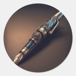 Futuristische Steampunk Style Fantasy Fountain Pen Runder Aufkleber