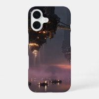 Futuristische Türme über dem Hafen schweben