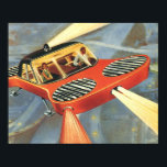 Futuristische Vintage Science Fiction Poster<br><div class="desc">Vintage Illustration futuristische Science Fiction Reise und Transport Bild. Ein Paar,  das nachts in einem fliegenden Auto reitet,  mit dem Scheinwerfer an. Ähnlich wie ein altmodisches Polizeiauto mit dem wirbelnden Licht auf dem Dach. Ein klassischer 50er Retro-Comic Buch sci fi Design der Zukunft.</div>