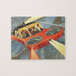 Futuristische Vintage Science Fiction Puzzle<br><div class="desc">Vintage Illustration futuristische Science Fiction Reise und Transport Bild. Ein Paar,  das nachts in einem fliegenden Auto reitet,  mit dem Scheinwerfer an. Ähnlich wie ein altmodisches Polizeiauto mit dem wirbelnden Licht auf dem Dach. Ein klassischer 50er Retro-Comic Buch sci fi Design der Zukunft.</div>