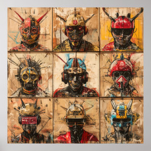 Futuristische Warriormasken im Abstrakten Graffiti Poster