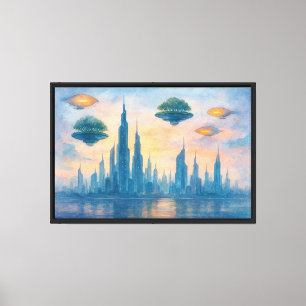 Futuristische Wasserfarbe Stadt Skyline Leinwanddruck