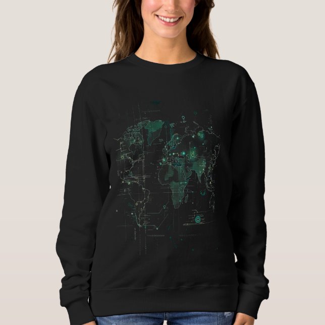 Futuristische Weltkarte Sweatshirt (Vorderseite)